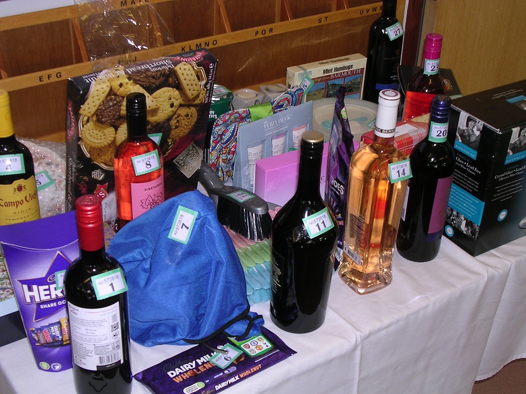 table of raffle prizes